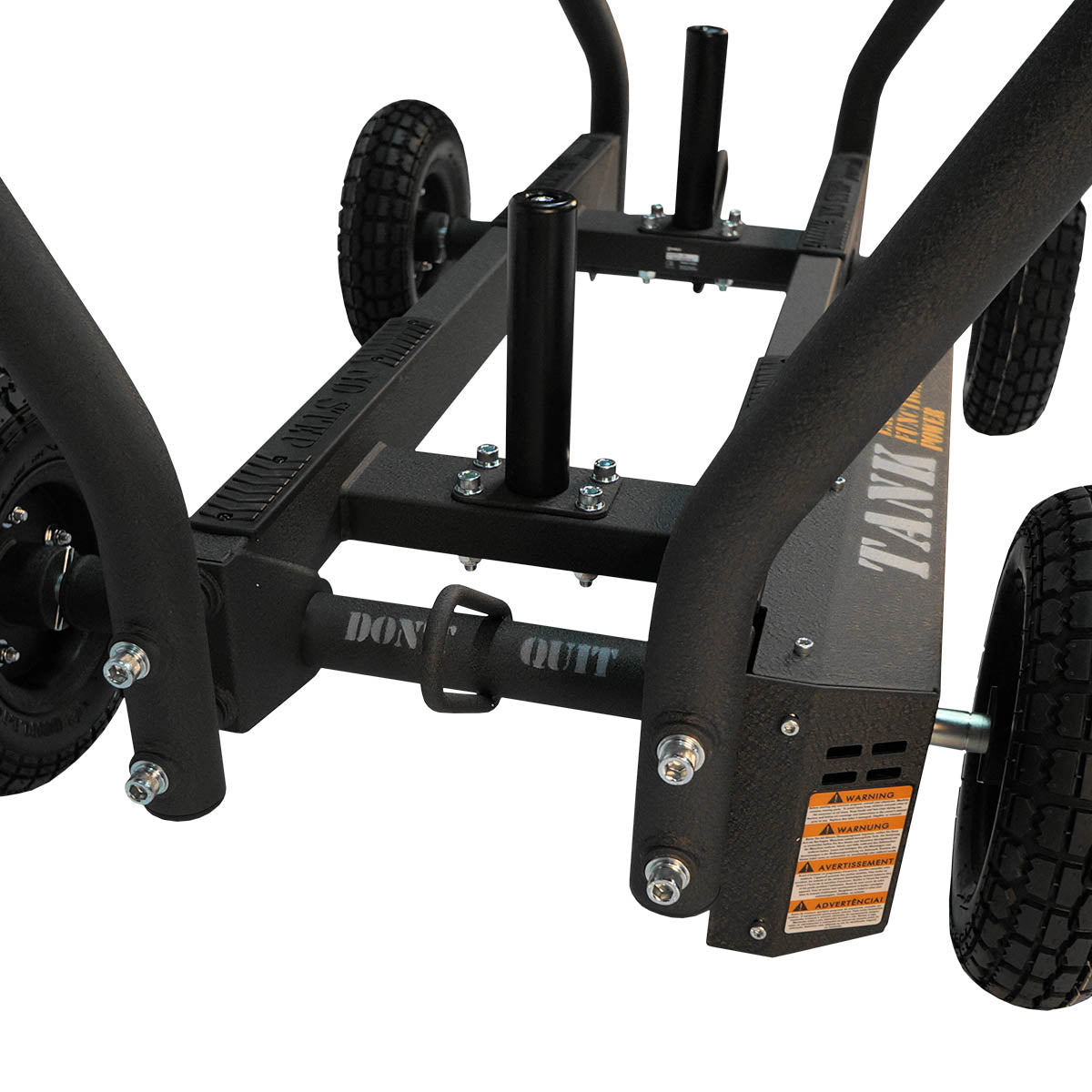 Black metal trailer hitch with visible branding on a white background