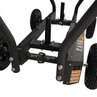 Black metal trailer hitch with visible branding on a white background