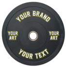 Black bumper plate with customizable text and branding areas on a white background