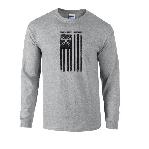 picture of elitefts Focus Trust Strength Flag Black Long Sleeve T-Shirt